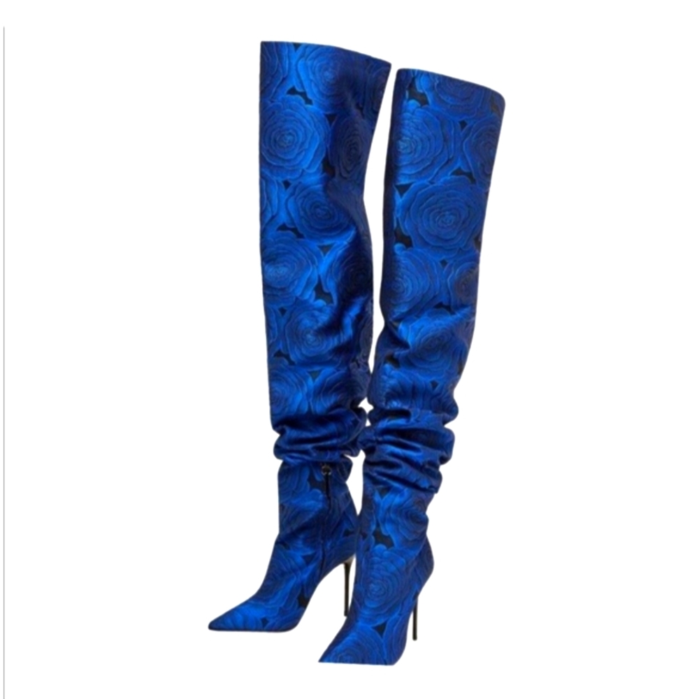 ZARA Thigh High Electric Blue Boots Size 7.5